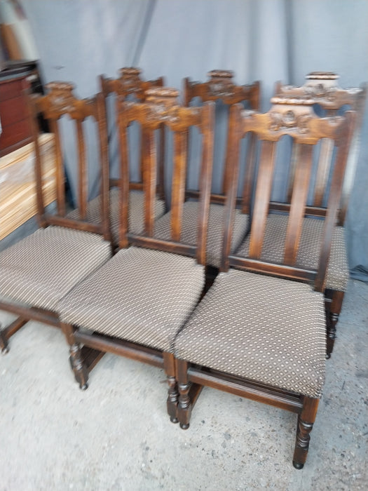 SET OF 6 SLATBACK DARK OAK CHAIRS