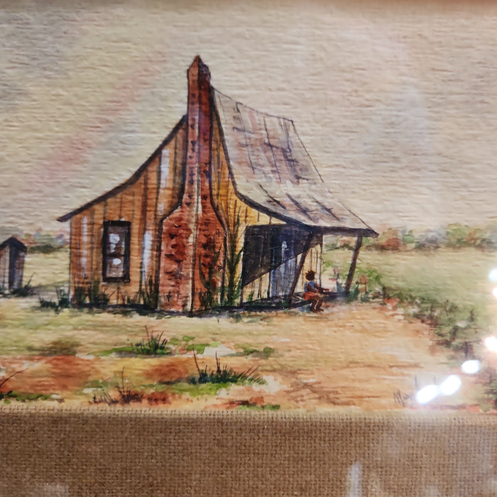 WATERCOLOR PAINTING OF SMALL RURAL HOUSE AND LITTLE BLACK GIRL