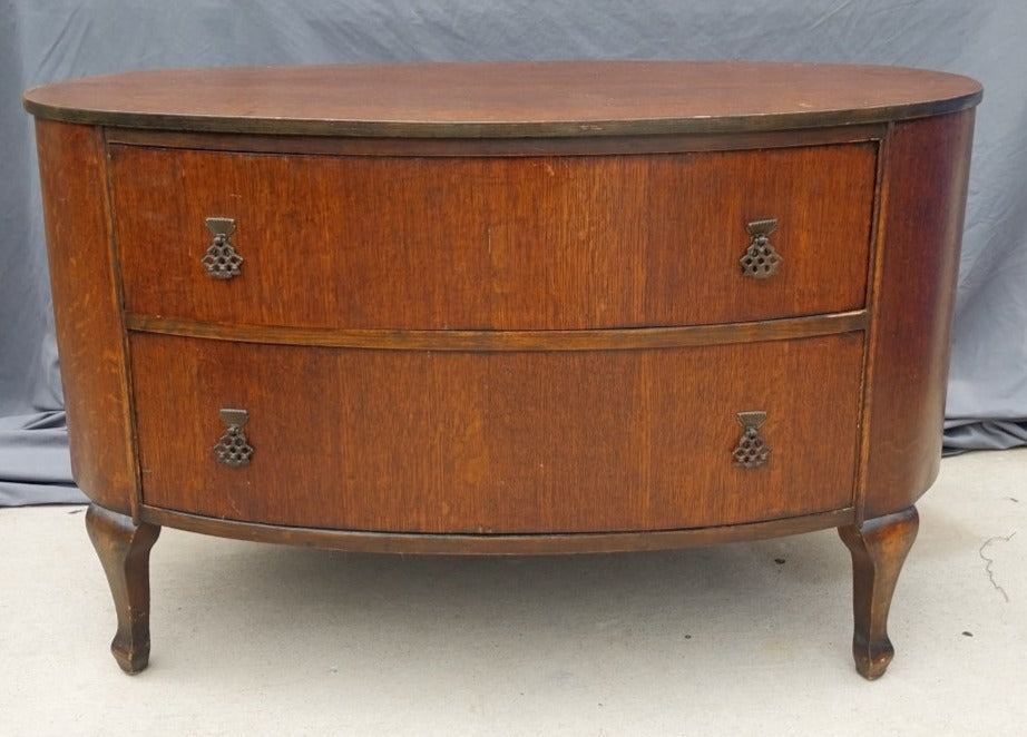 ANTIQUE 1920'S OVAL OAK TWO DRAWER CHEST