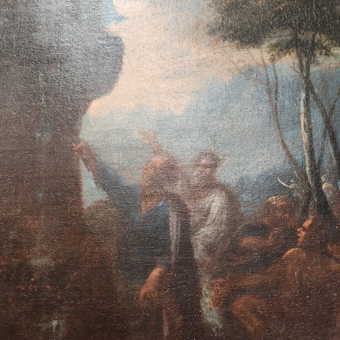 17TH CENTURY FRENCH SCHOOL LARGE OIL PAINTING OF MOSES STRIKING THE ROCK IN 19TH C. FRAME