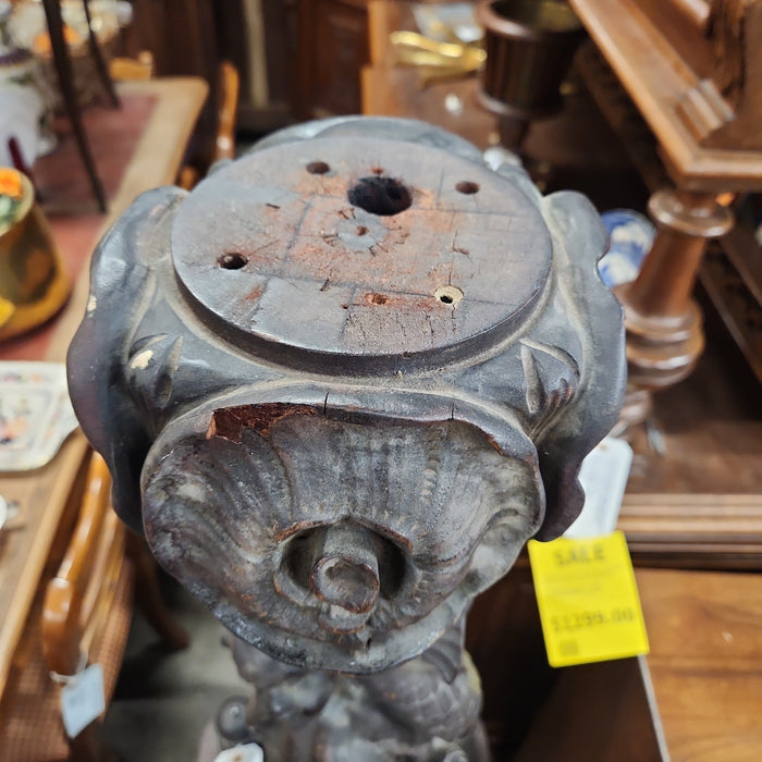 FIGURAL LADIES, DOLPHINS AND CHERUBS MAHOGANY FLOOR LAMP