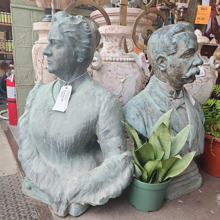 PAIR OF LARGE  BRONZE MAN AND WOMAN  BUSTS