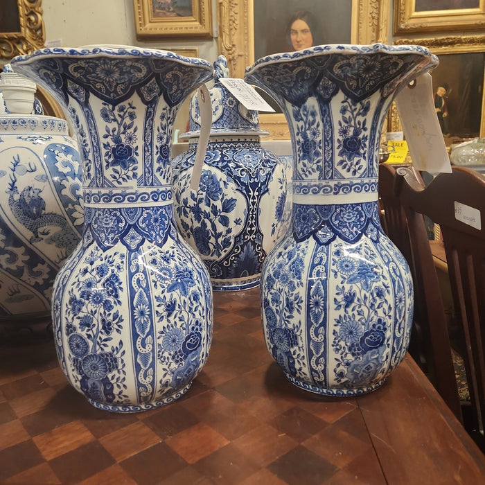PAIR ROYAL SPHINX MAASTRICHT BLUE DELFT 2 PIECE VASE SET
