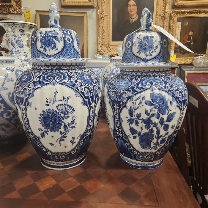 PAIR OF BOCH ROYAL SPHINX BLUE DELFT GINGER JARS
