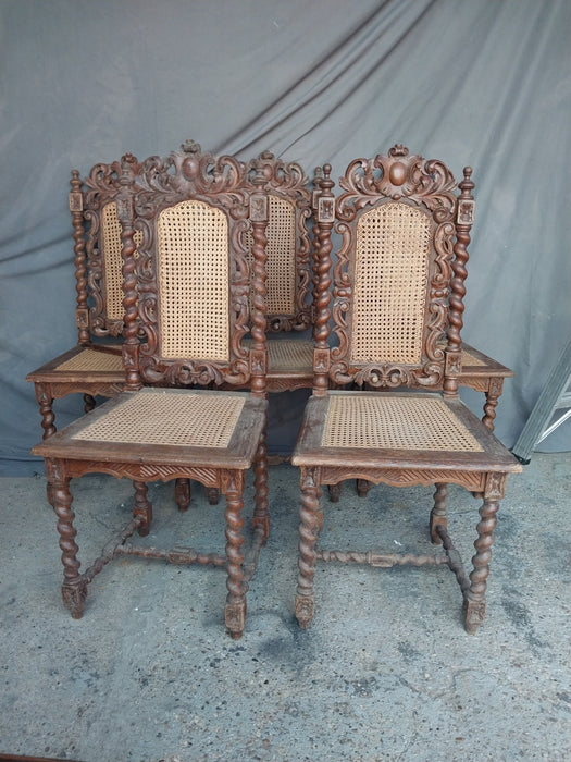 SET OF 3 BARLEY TWIST CHAIRS WITH CANED SEATS AS FOUND FOR PARTS