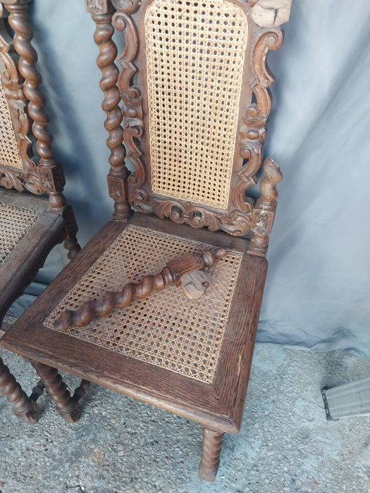 PAIR OF BARLEY TWIST CHAIRS WITH CANED SEATS