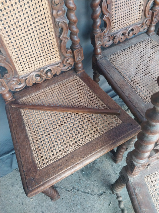 PAIR OF BARLEY TWIST CHAIRS WITH CANED SEATS