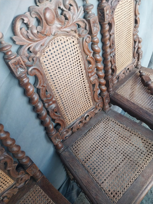 SET OF 3 BARLEY TWIST CHAIRS WITH CANED SEATS AS FOUND FOR PARTS