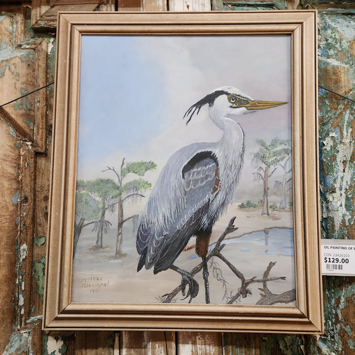 OIL PAINTING OF BLUE HERON