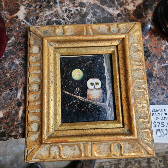 SMALL GOLD FRAMED OWL PAINTING