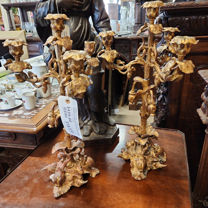 PAIR OF GILT SPELTER CANDLEABRUM WITH POPPIES