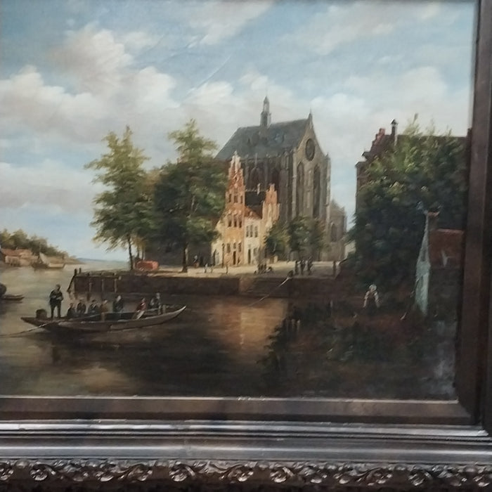 17TH CENTURY LOOK DUTCH STREET SCENE EMBELLISHED GICLEE ON CANVAS