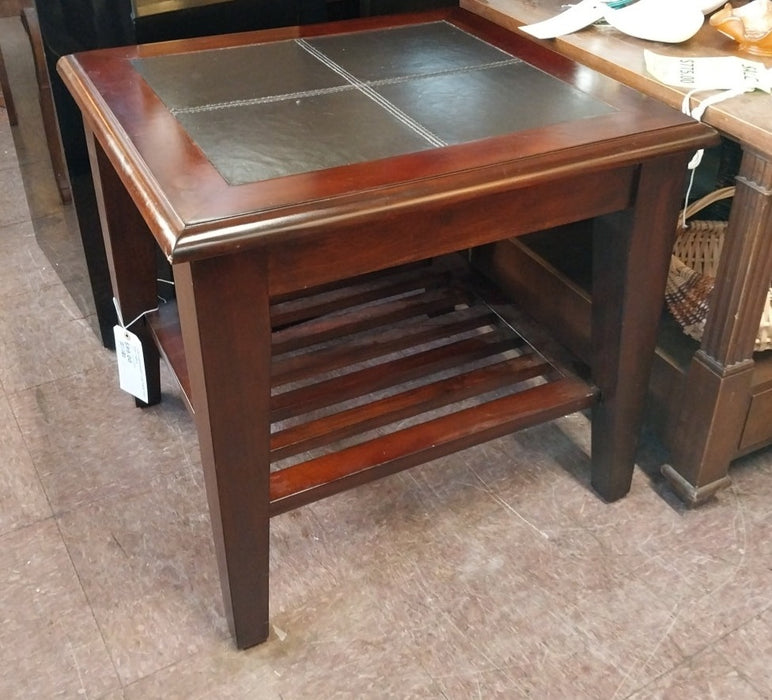 CONTEMPORARY LEATHER TOP SIDE TABLE