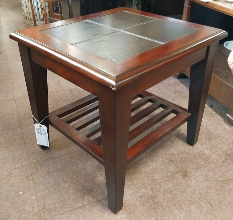 CONTEMPORARY LEATHER TOP SIDE TABLE