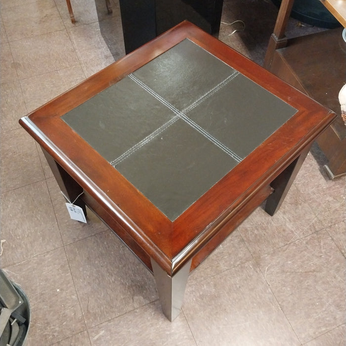 CONTEMPORARY LEATHER TOP SIDE TABLE