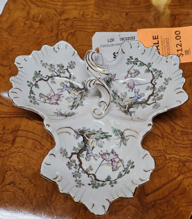 PORCELAIN HANDLED FANCY CANDY DISH