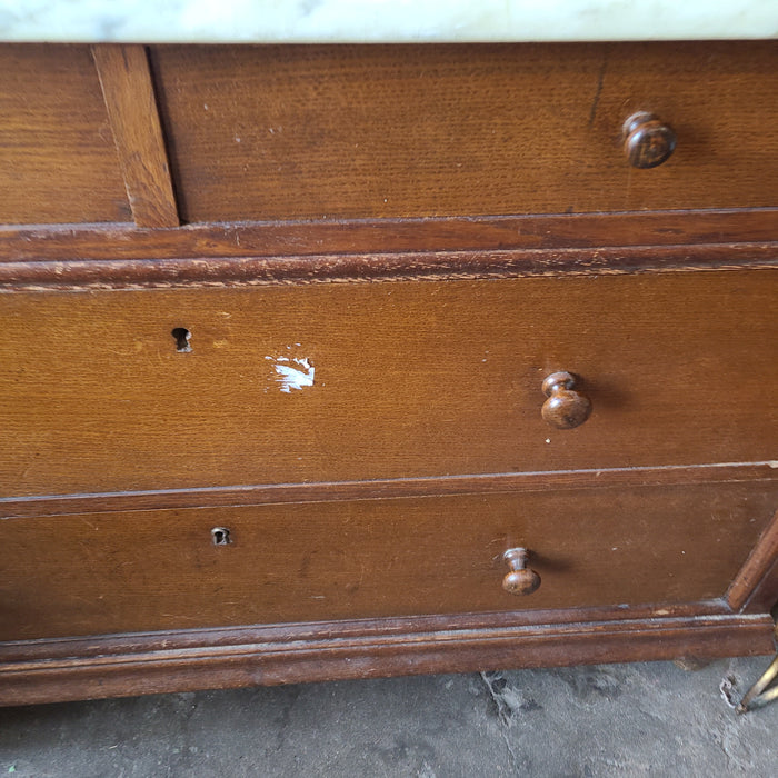 DEEP MARBLE TOP OAK CHEST WITH FOUR DRAWERS