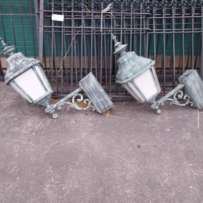 PAIR OF LARGE GREEN METAL EXTERIOR SCONCES