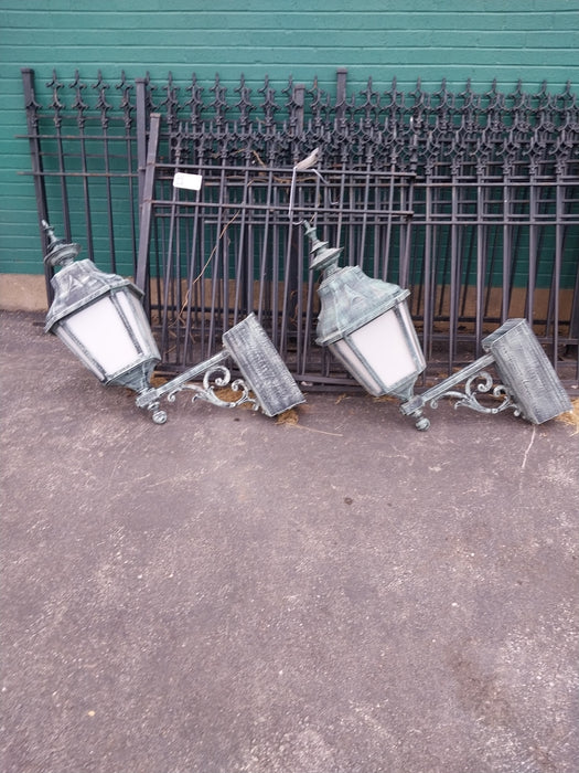 PAIR OF LARGE GREEN METAL EXTERIOR SCONCES