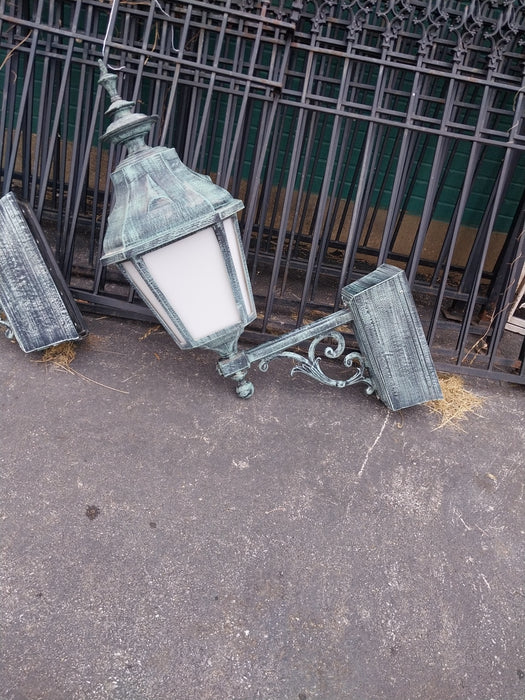 PAIR OF LARGE GREEN METAL EXTERIOR SCONCES