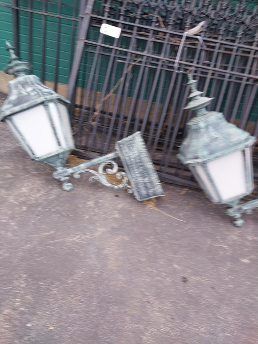 PAIR OF LARGE GREEN METAL EXTERIOR SCONCES