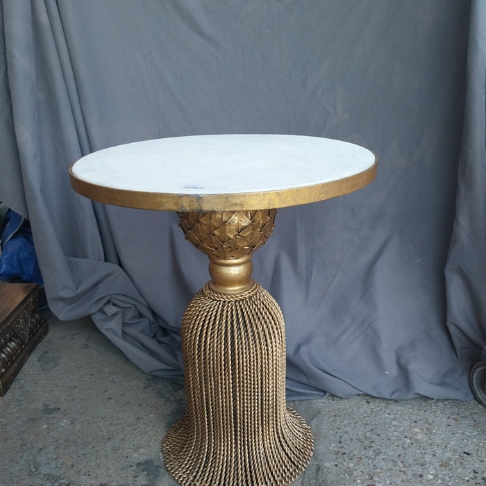 ROUND MARBLE TOP GOLD IRON TASSEL TABLE