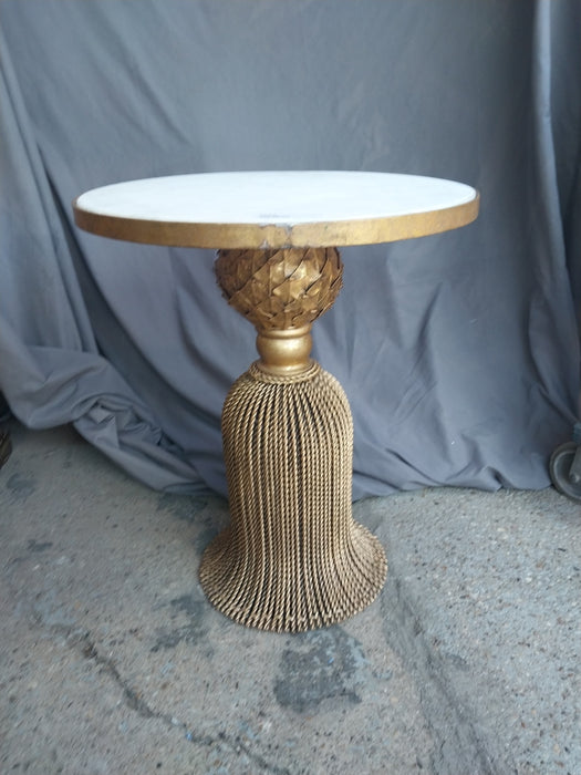 ROUND MARBLE TOP GOLD IRON TASSEL TABLE