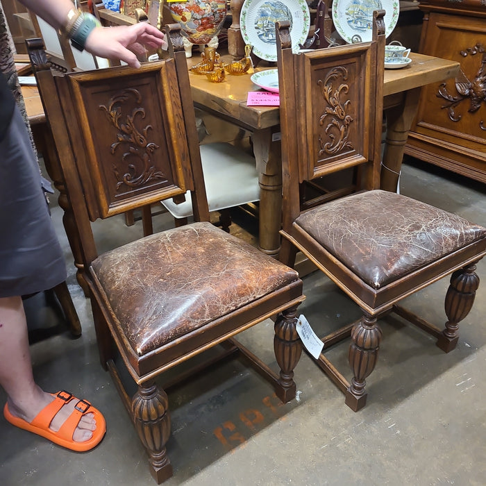 SET OF 6 PANEL BACK CARVED TUDOR CHAIRS