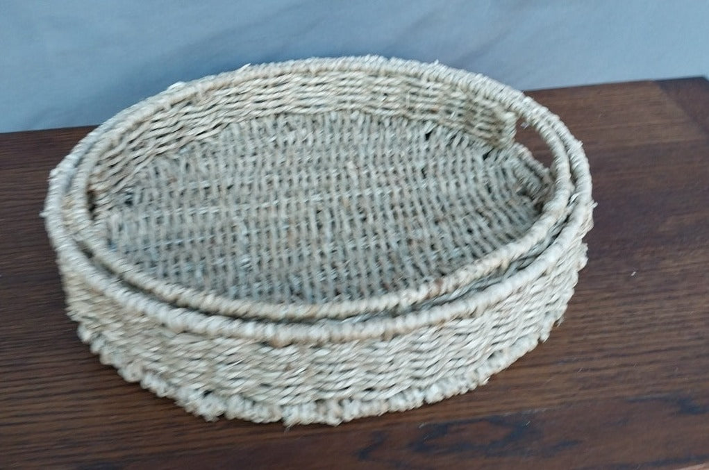 SET OF 2 NESTED ROUND WICKER TRAYS