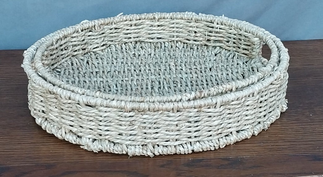 SET OF 2 NESTED ROUND WICKER TRAYS