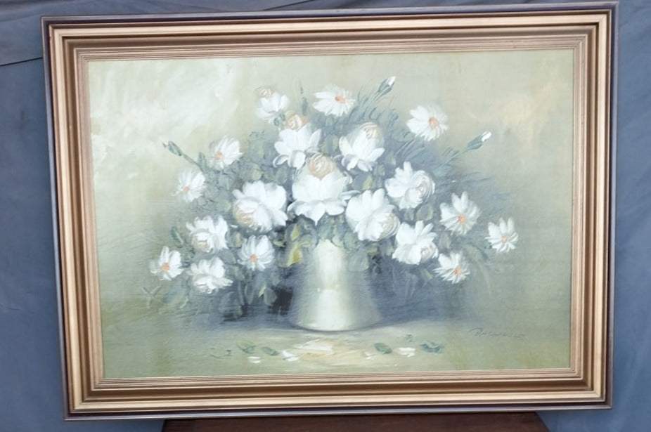 MIDCENTURY FLORAL OIL PAINTING ON CANVAS SIGNED PASANAULT
