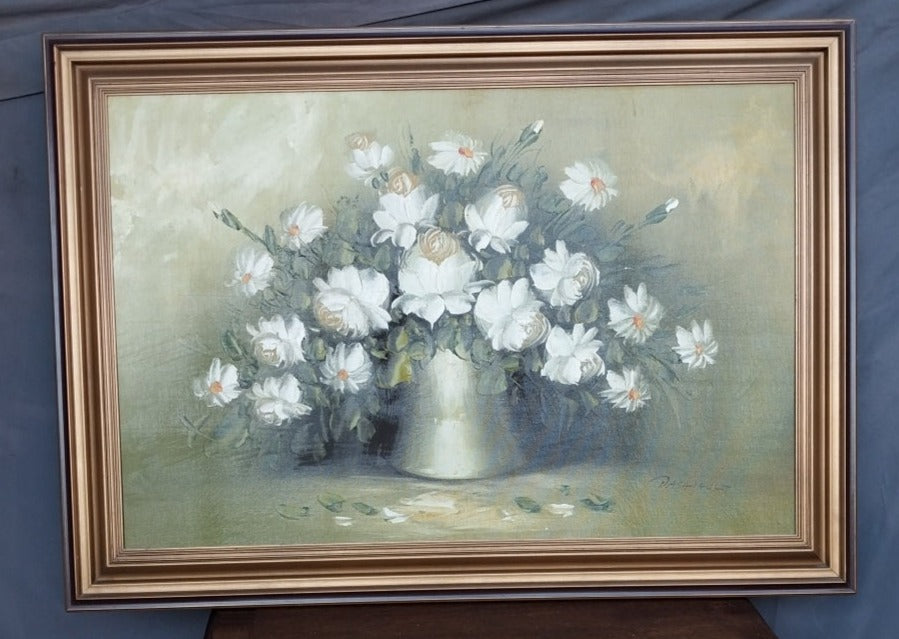 MIDCENTURY FLORAL OIL PAINTING ON CANVAS SIGNED PASANAULT