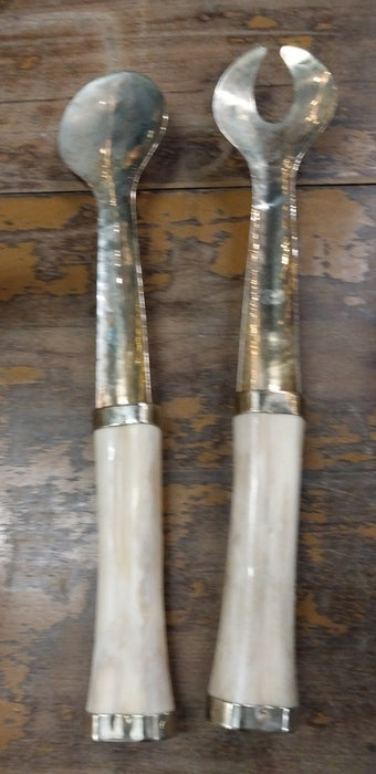 BONE HANDLED SALAD SERVING FORK AND SPOON