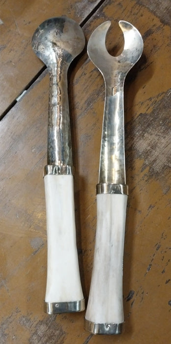 BONE HANDLED SALAD SERVING FORK AND SPOON