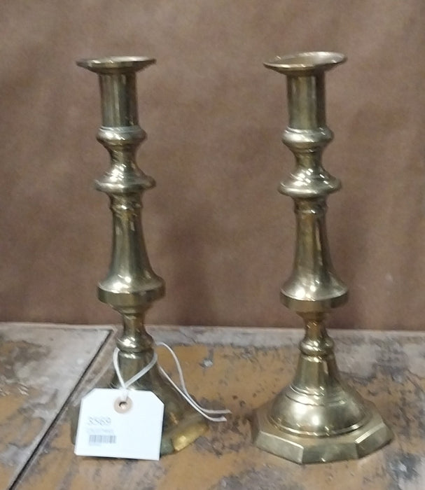 PAIR OF OCTAGON BASE BRASS CANDLE STANDS