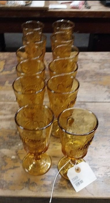 SET OF 12 AMBER STEMMED GOBLETS