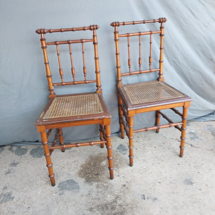 PAIR OF PETITE FAUX BAMBOO CHAIRS