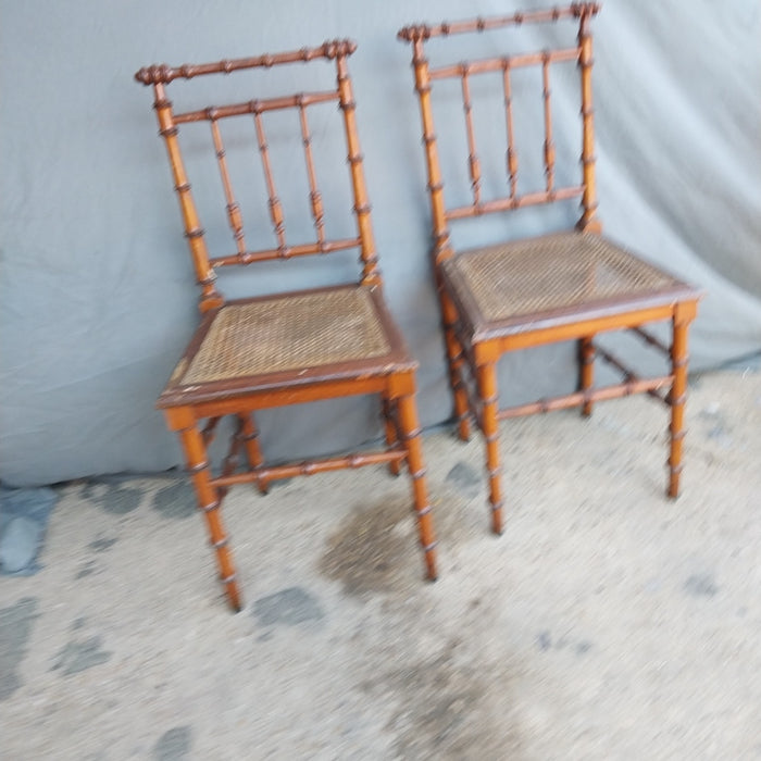 PAIR OF PETITE FAUX BAMBOO CHAIRS