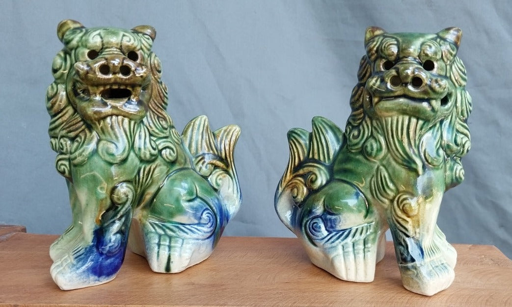 PAIR OF GLAZED FOO DOGS