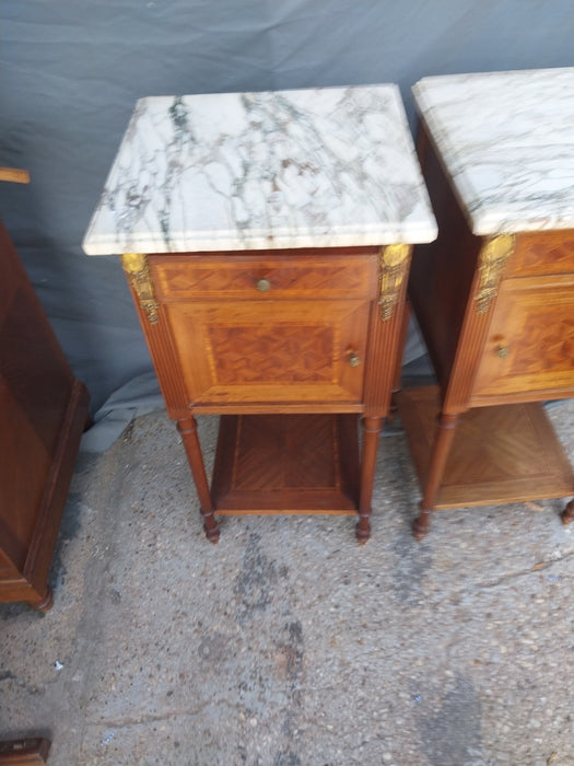 PAIR OF INLAID MARBLE TOP NIGHT STANDS