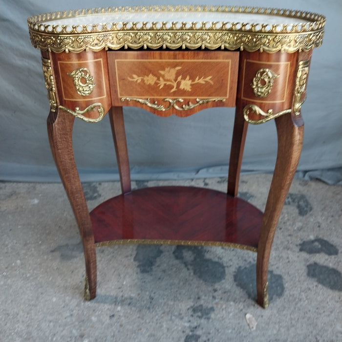 MARBLE TOP KIDNEY SHAPED TABLE WITH ORMOLU