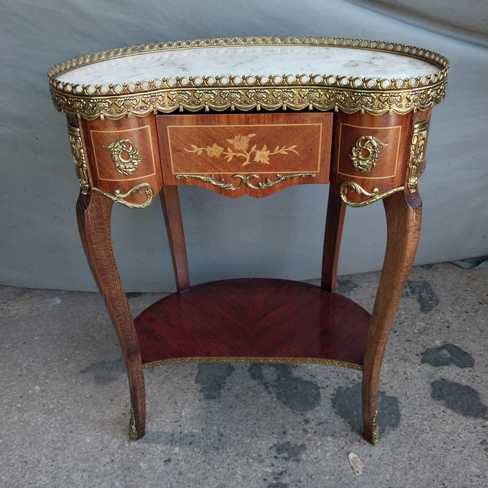 MARBLE TOP KIDNEY SHAPED TABLE WITH ORMOLU
