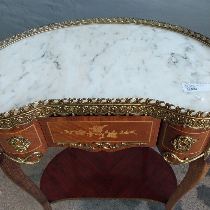 MARBLE TOP KIDNEY SHAPED TABLE WITH ORMOLU