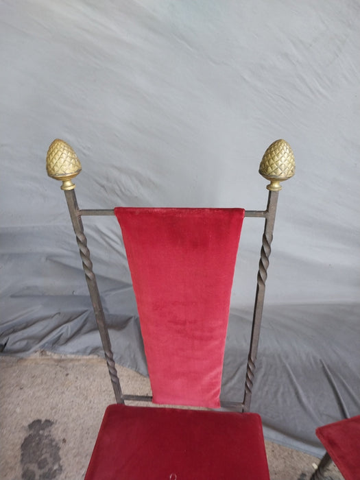 PAIR OF VINTAGE PETITE IRON CHAIRS WITH BRASS FINIALS