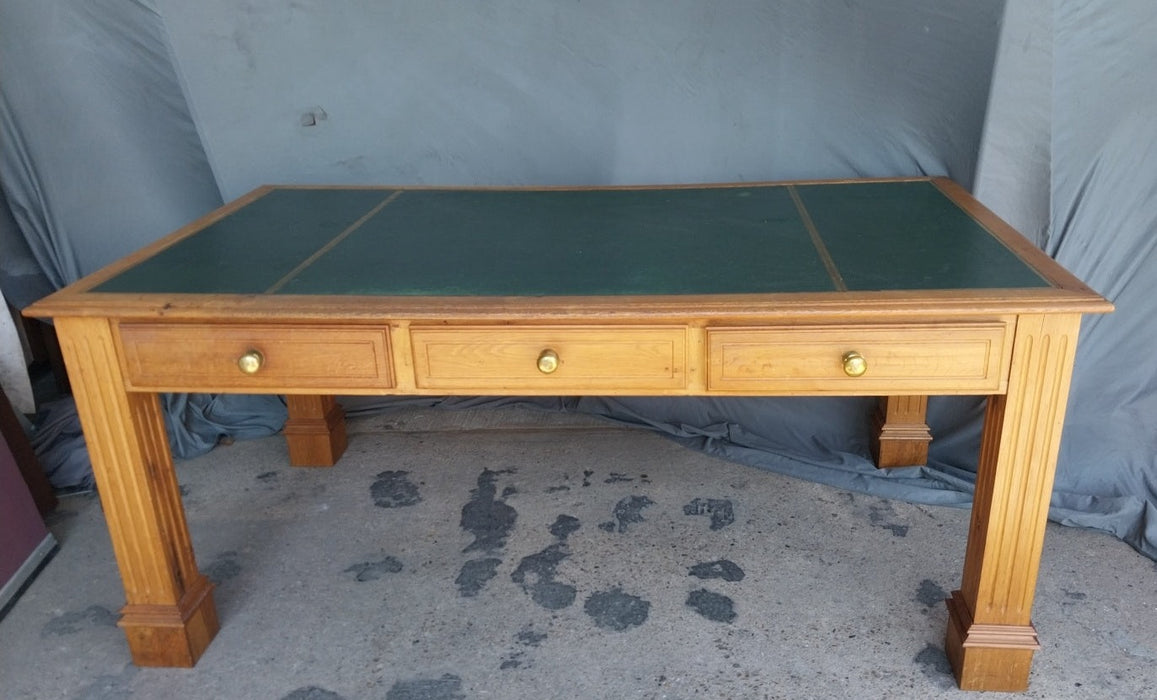 LARGE GREEN LEATHER TOP PARTNERS TABLE