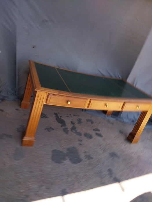 LARGE GREEN LEATHER TOP PARTNERS TABLE