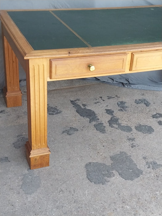 LARGE GREEN LEATHER TOP PARTNERS TABLE