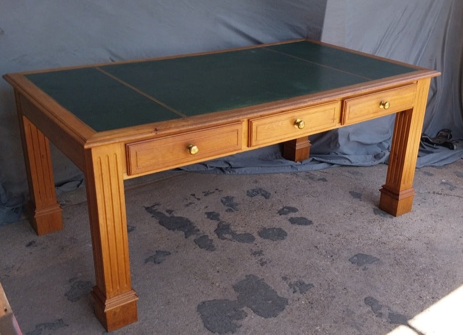 LARGE GREEN LEATHER TOP PARTNERS TABLE