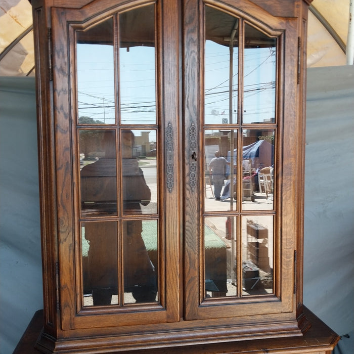 2 PIECE RUSTIC OAK ARCHED CABINET