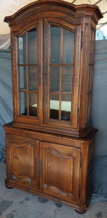 2 PIECE RUSTIC OAK ARCHED CABINET